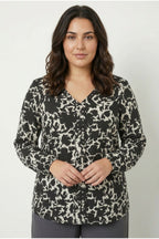 Plus Size Black Abstract Patterned Embellished Blouse