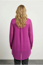 Plus Size V-Neck Long Sleeve Tulle Detailed Asymmetrical Cut Blouse