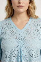 Plus Size V-Neck Short Sleeve Lace Detailed Unlined Blouse