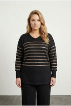 Plus Size Long Sleeve V-Neck Blouse with Elasticated Cuffs